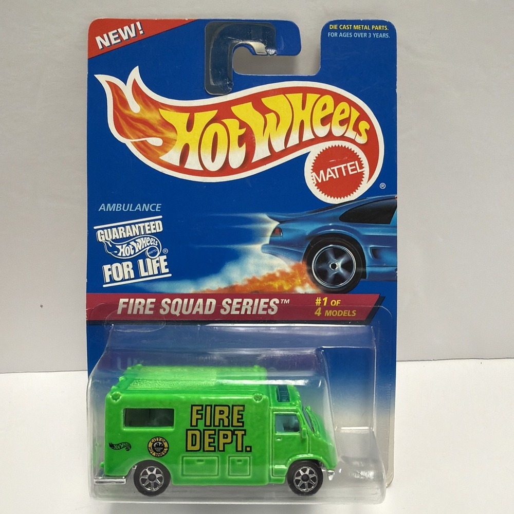 HOT WHEELS 1995 FIRE DEPT SQUAD SERIES AMBULANCE #1/4‎ GREEN Fire Truck